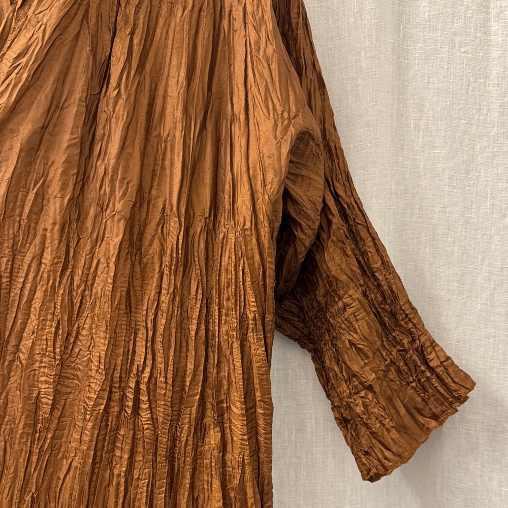RAY HARRIS London Bubble Hem Maxi Dress Shimmer Brown V-Neck Plisse Crinkle O/S - Picture 6 of 10